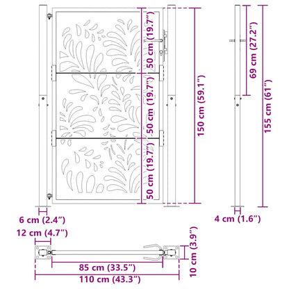 Cancello da giardino nero 100x150 cm in acciaio design ondulato | homemem39
