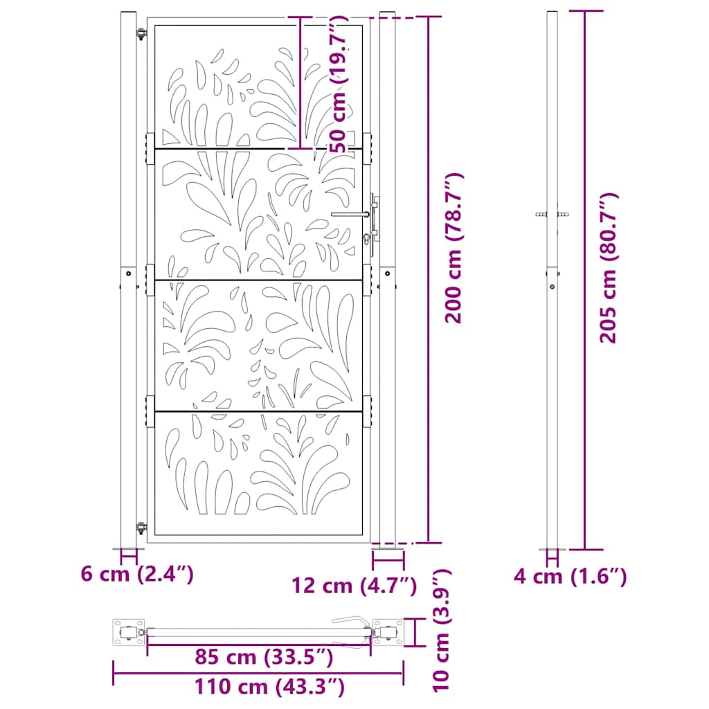 Cancello da giardino nero 100x200 cm in acciaio design ondulato | homemem39