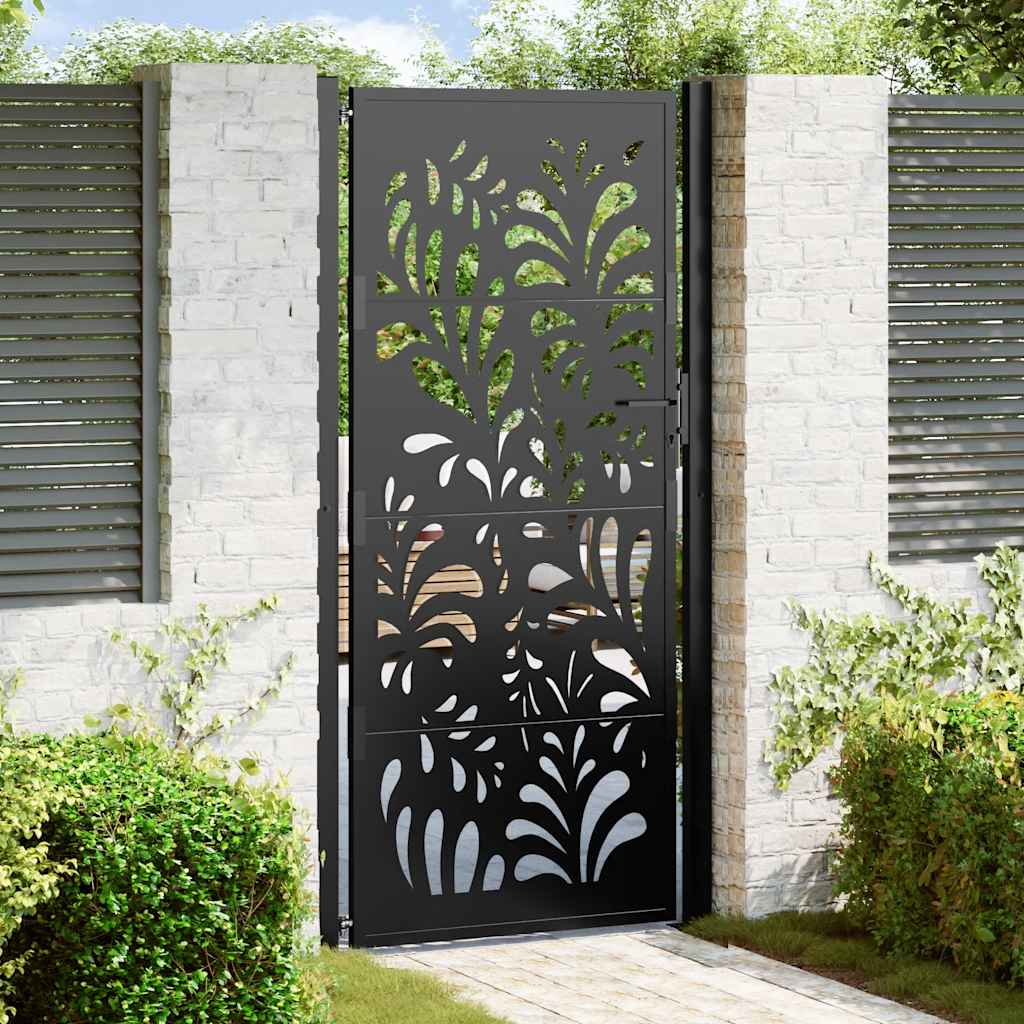 Cancello da giardino nero 100x200 cm in acciaio design ondulato | homemem39