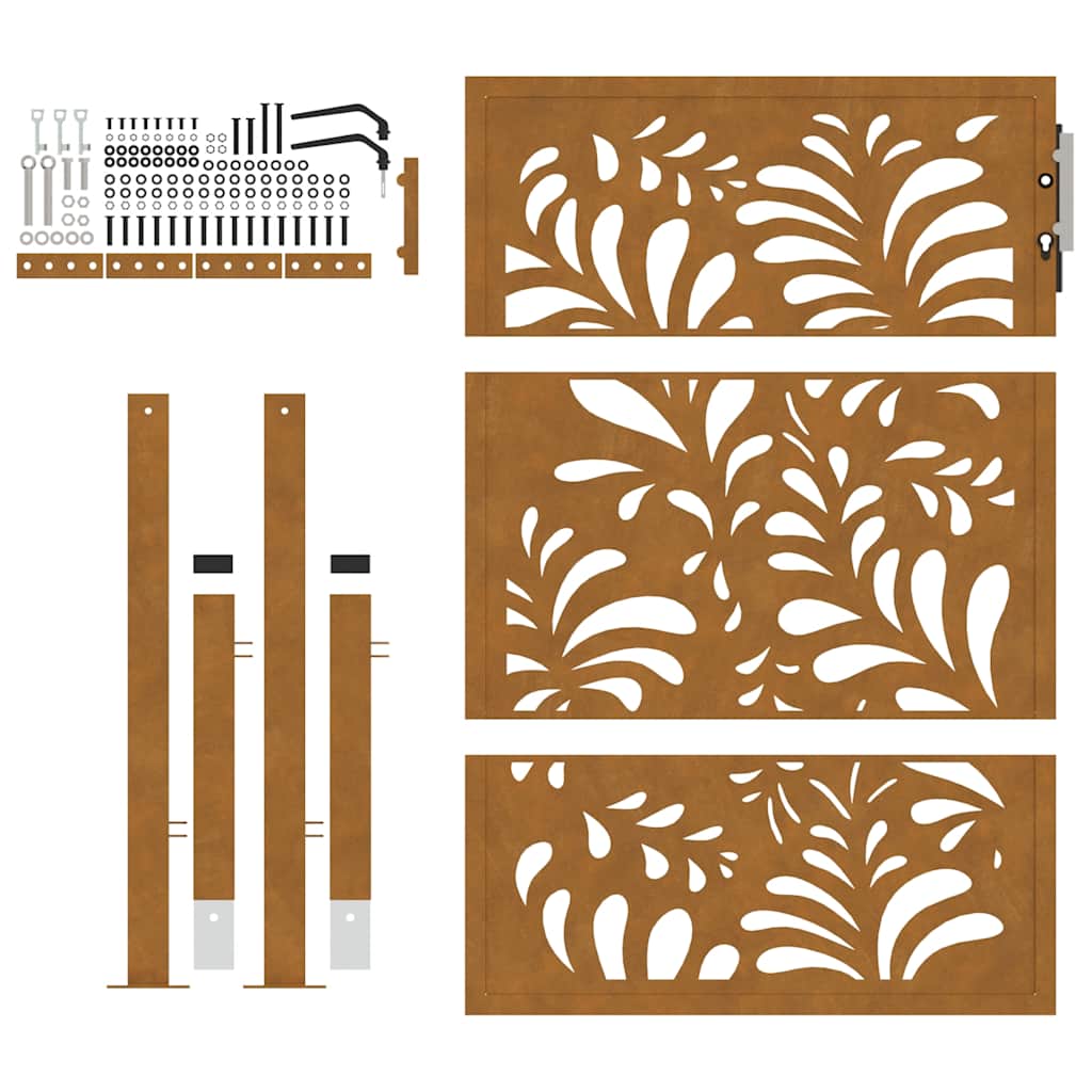 Cancello da giardino 100x125 cm in acciaio corten design ondulato | homemem39