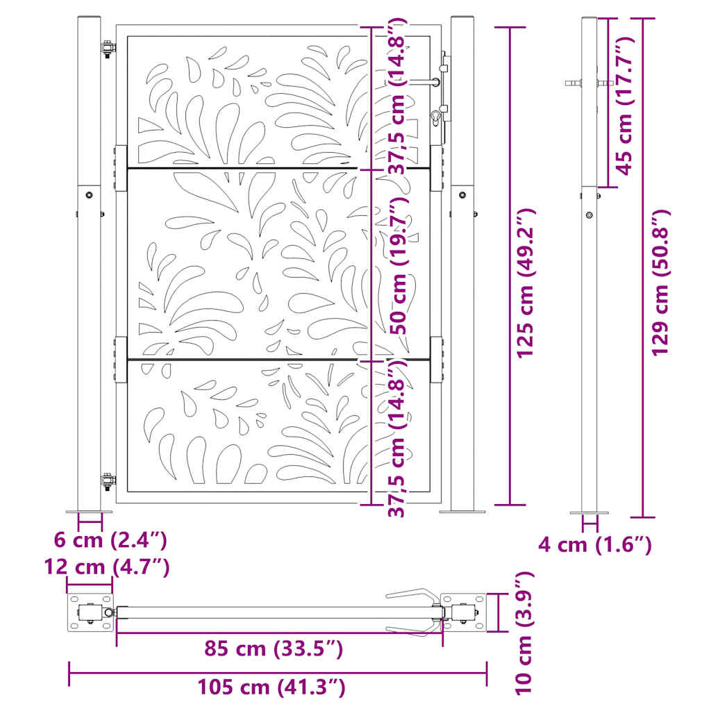 Cancello da giardino 100x125 cm in acciaio corten design ondulato | homemem39
