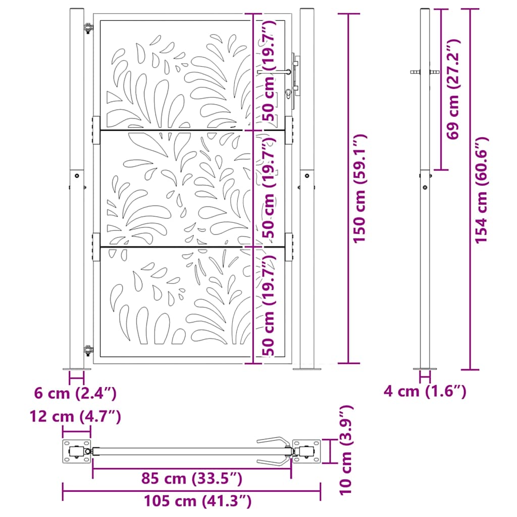 Cancello da giardino 100x150 cm in acciaio corten design ondulato | homemem39