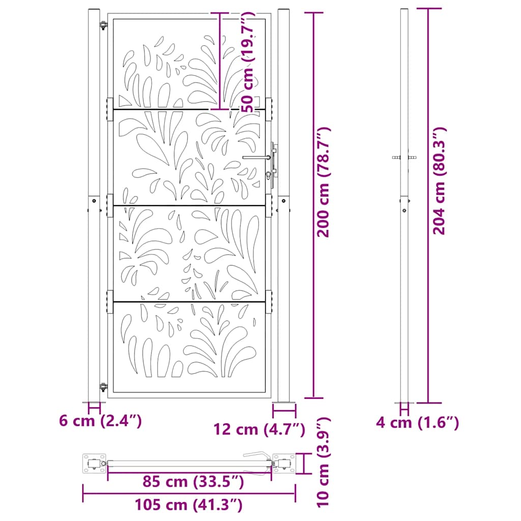 Cancello da giardino 100x200 cm in acciaio corten design ondulato | homemem39