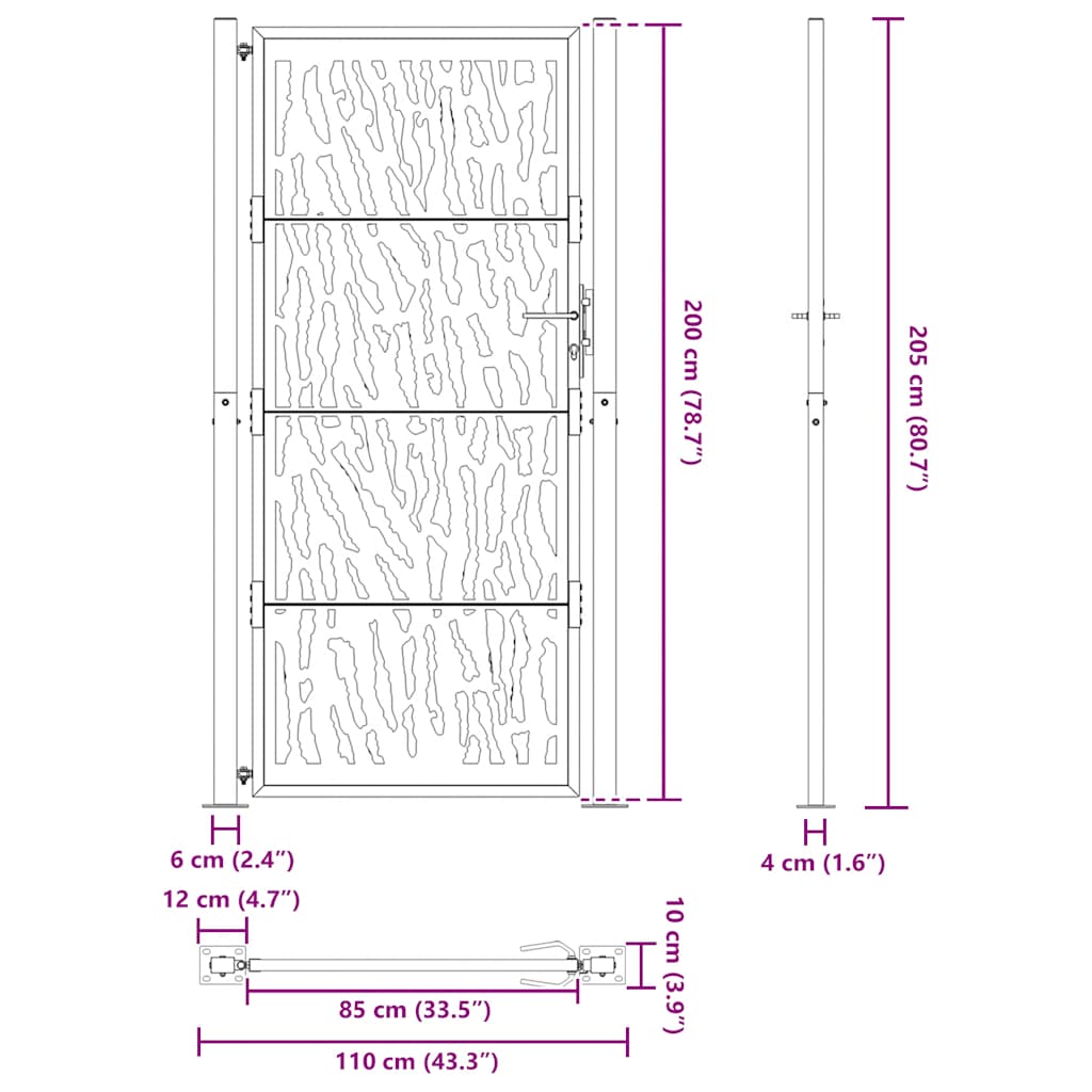 Cancello da giardino nero 100x200 cm in acciaio con design a traliccio | homemem39