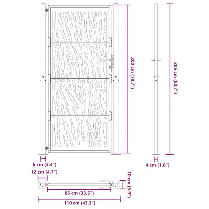 Cancello da giardino nero 100x200 cm in acciaio con design a traliccio | homemem39
