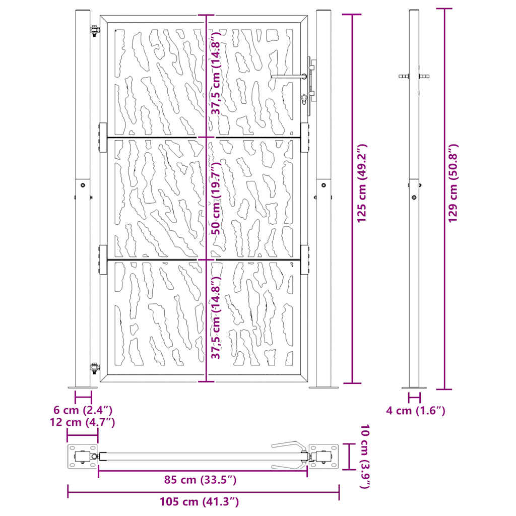 Cancello da giardino 100x125 cm in acciaio corten con design a traccia | homemem39