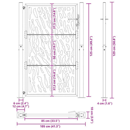 Cancello da giardino 100x125 cm in acciaio corten con design a traccia | homemem39