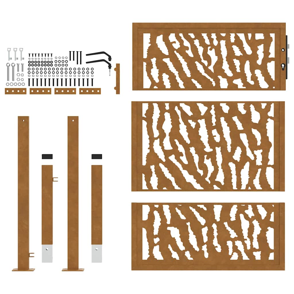 Cancello da giardino 100x150 cm in acciaio corten con design a traccia | homemem39