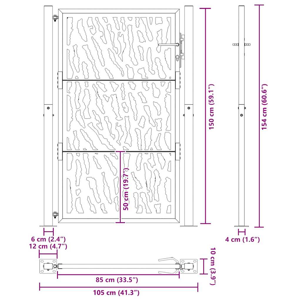 Cancello da giardino 100x150 cm in acciaio corten con design a traccia | homemem39