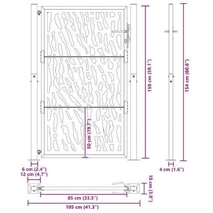 Cancello da giardino 100x150 cm in acciaio corten con design a traccia | homemem39