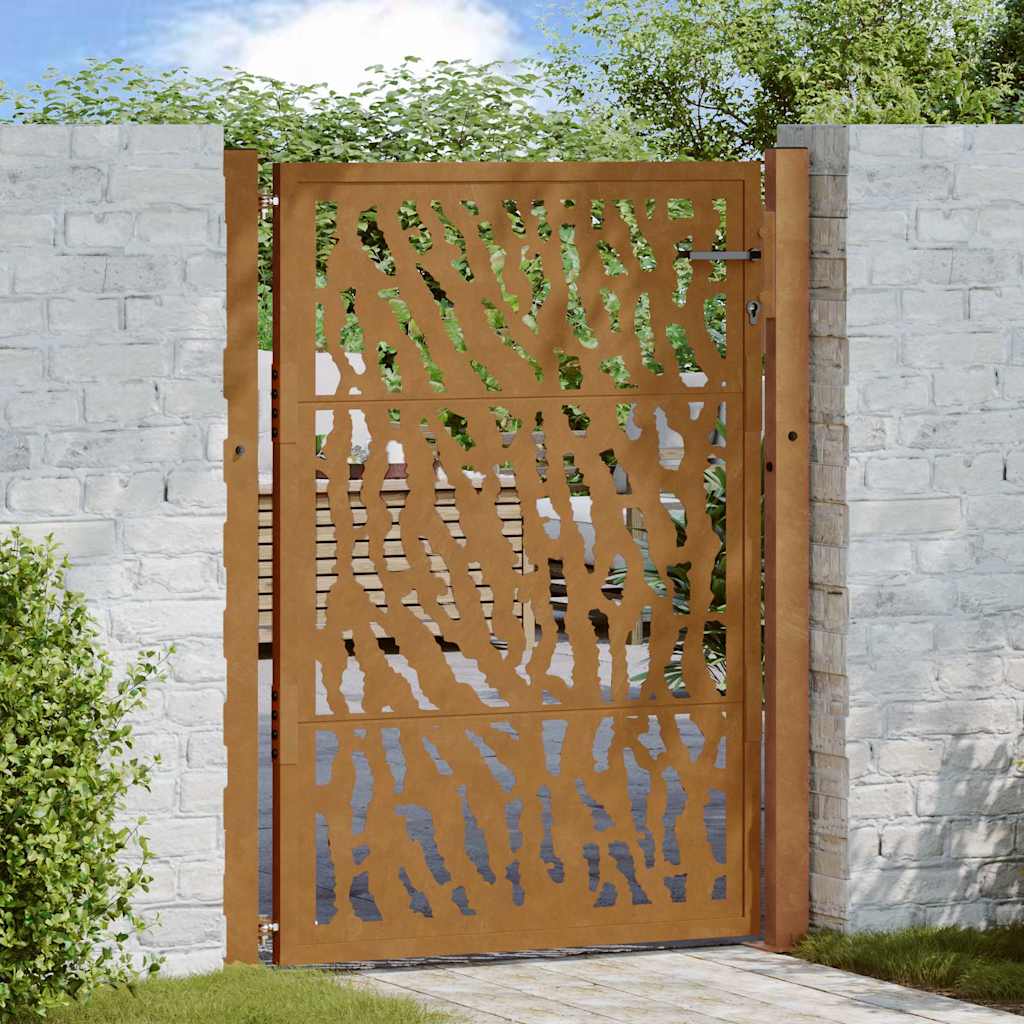 Cancello da giardino 100x150 cm in acciaio corten con design a traccia | homemem39
