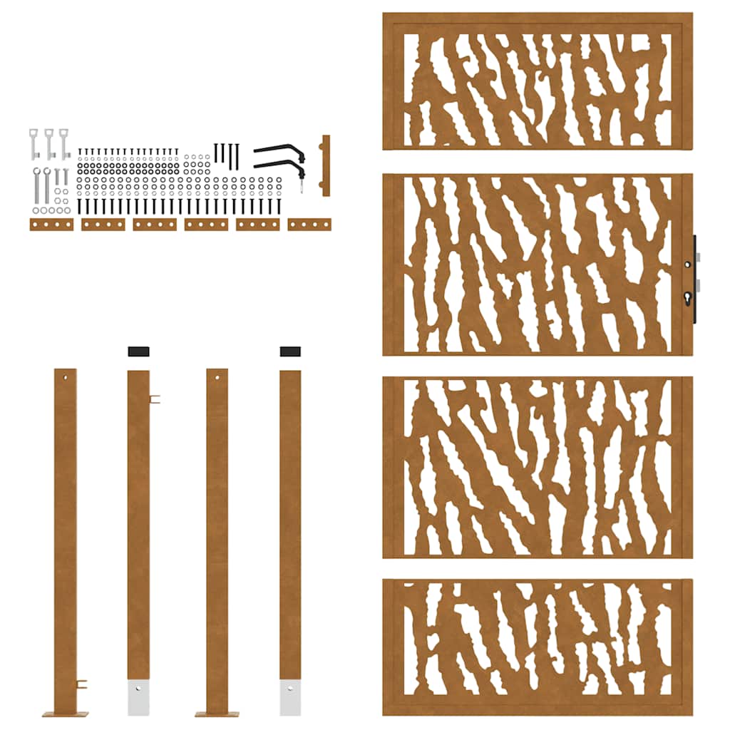 Cancello da giardino 100x175 cm in acciaio corten con design a traccia | homemem39