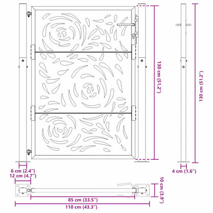 Cancello da giardino nero 100x125 cm in acciaio con design a fiamma | homemem39