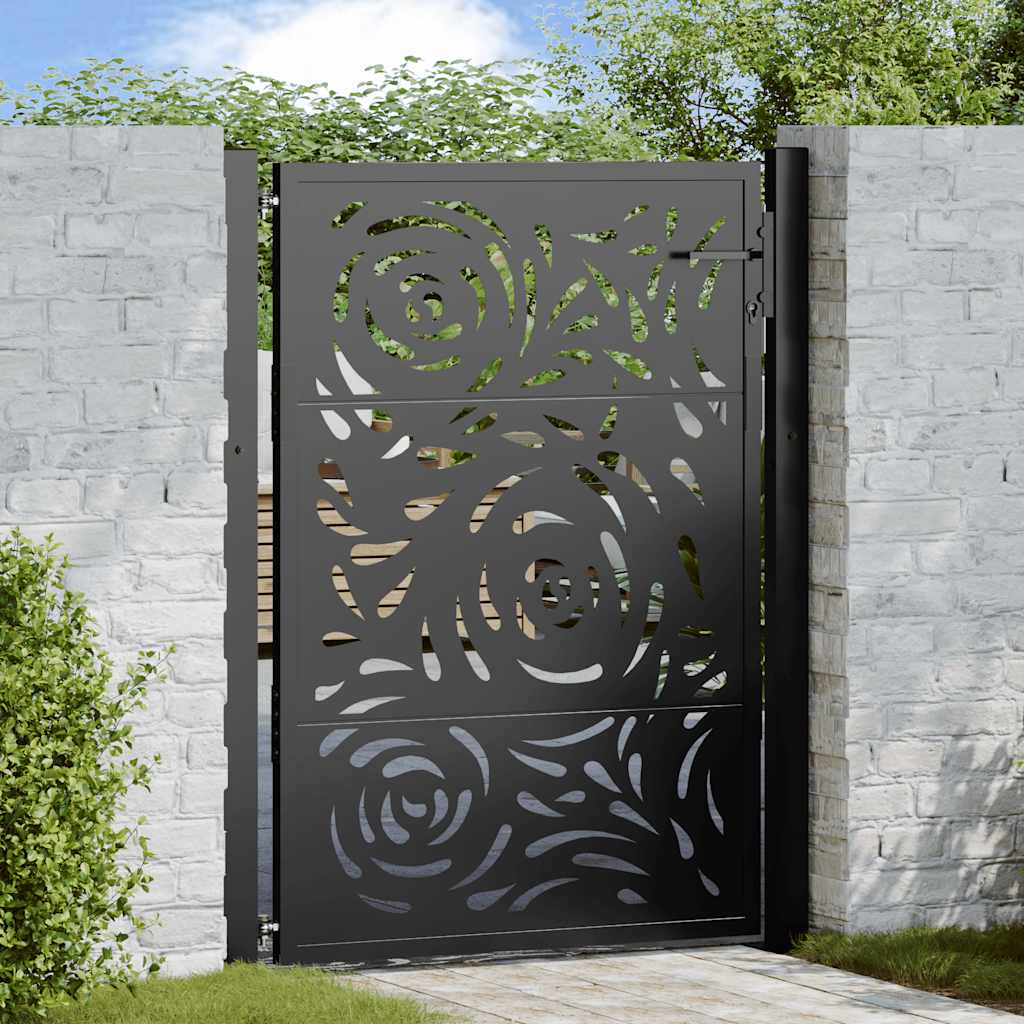 Cancello da giardino nero 100x125 cm in acciaio con design a fiamma | homemem39