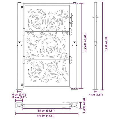 Cancello da giardino nero 100x150 cm in acciaio con design a fiamma | homemem39