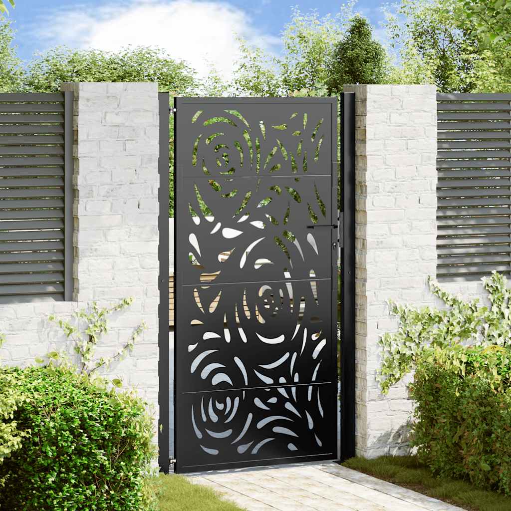 Cancello da giardino nero 100x175 cm in acciaio con design a fiamma | homemem39