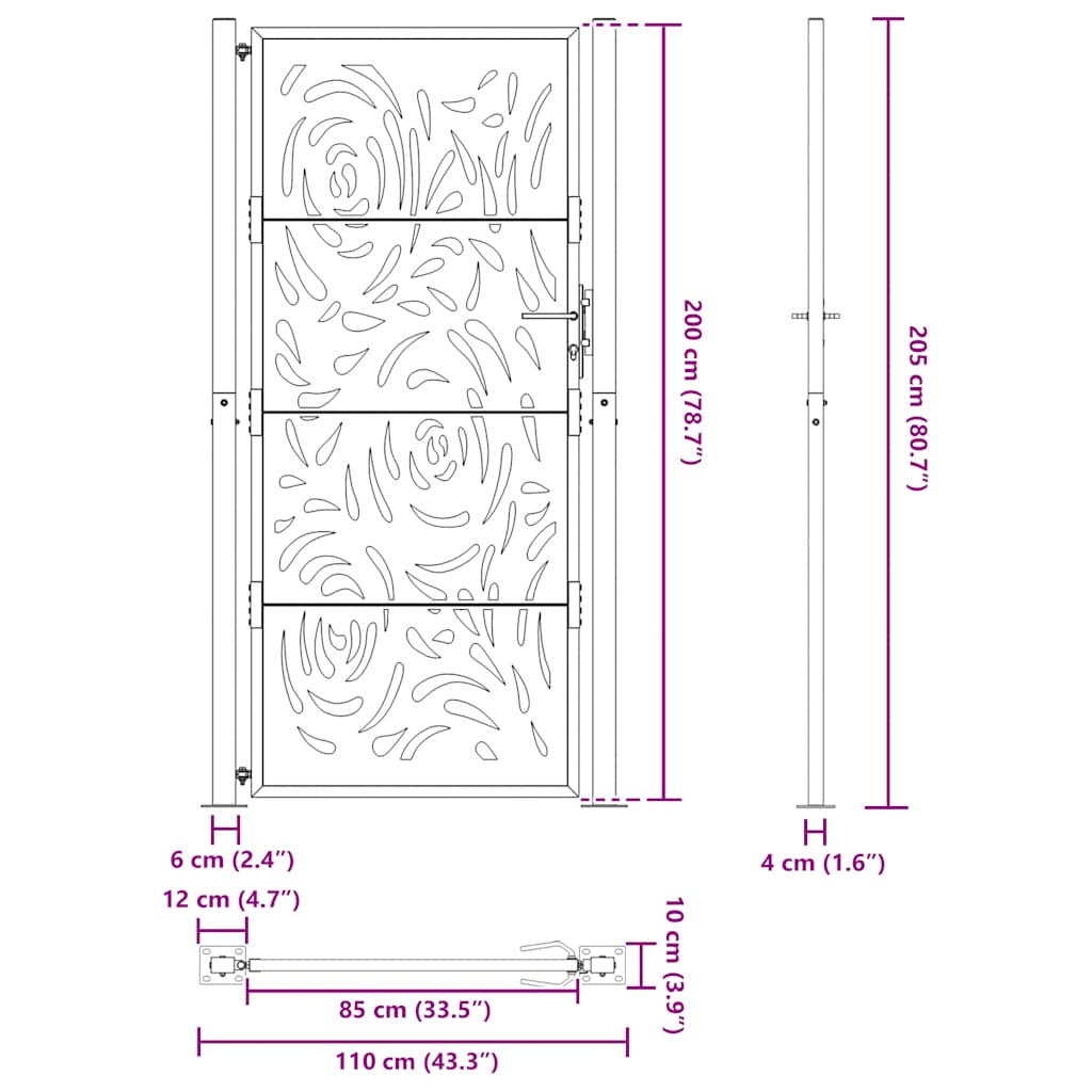 Cancello da giardino nero 100x200 cm in acciaio design fiamma | homemem39