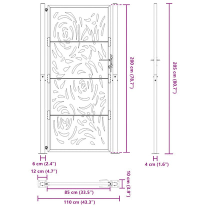 Cancello da giardino nero 100x200 cm in acciaio design fiamma | homemem39