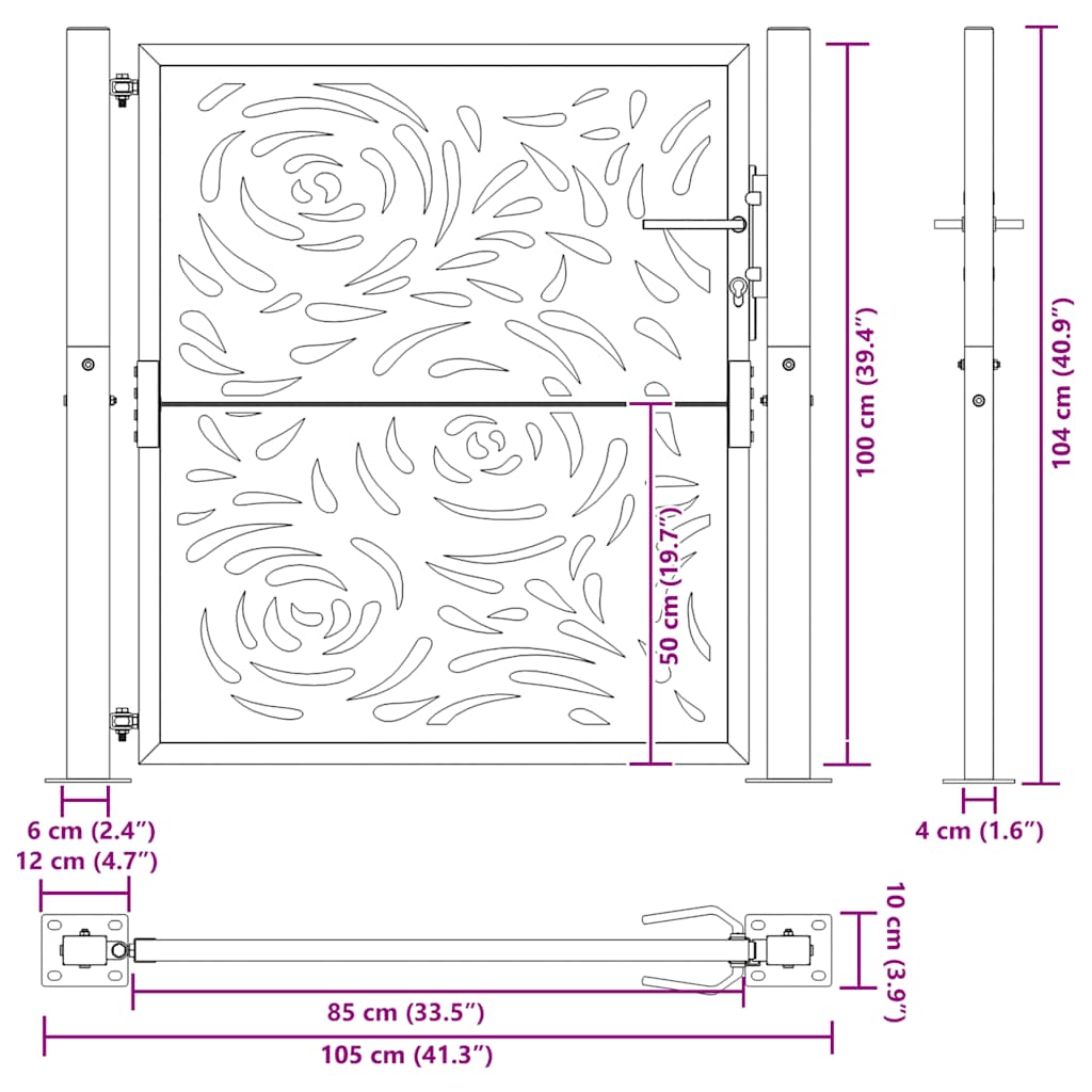 Cancello da giardino 100x100 cm in acciaio corten con design a fiamma | homemem39