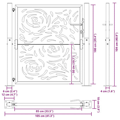 Cancello da giardino 100x100 cm in acciaio corten con design a fiamma | homemem39