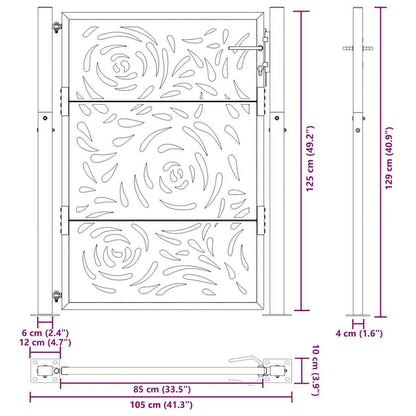 Cancello da giardino 100x125 cm in acciaio corten con design a fiamma | homemem39