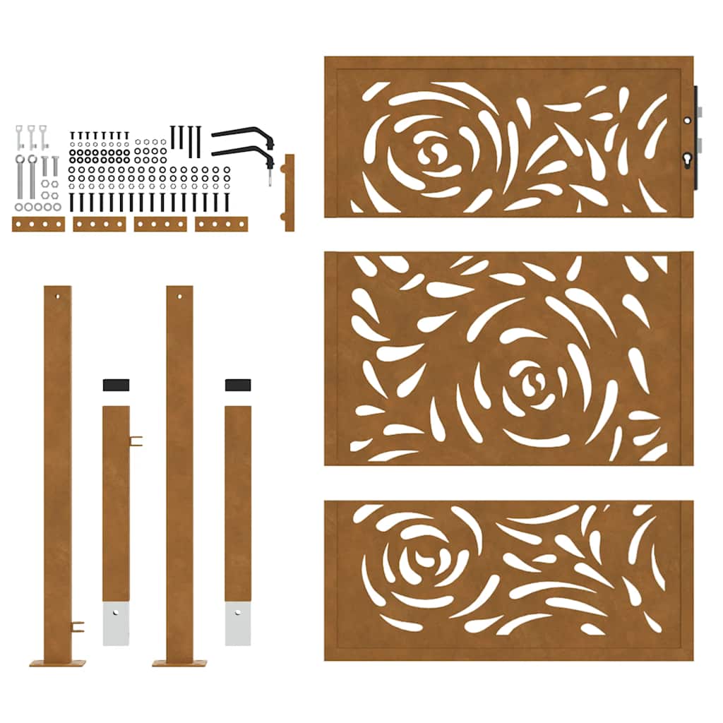 Cancello da giardino 100x150 cm in acciaio corten con design a fiamma | homemem39