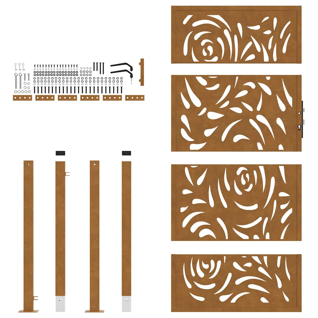 Cancello da giardino 100x200 cm in acciaio corten con design a fiamma | homemem39