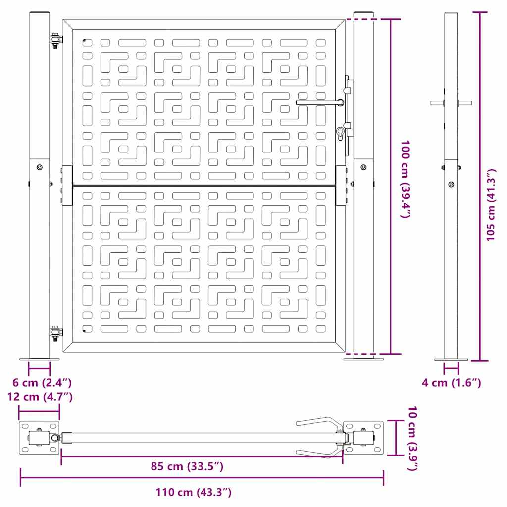 Cancello da giardino nero 100x100 cm in acciaio con design a croce | homemem39