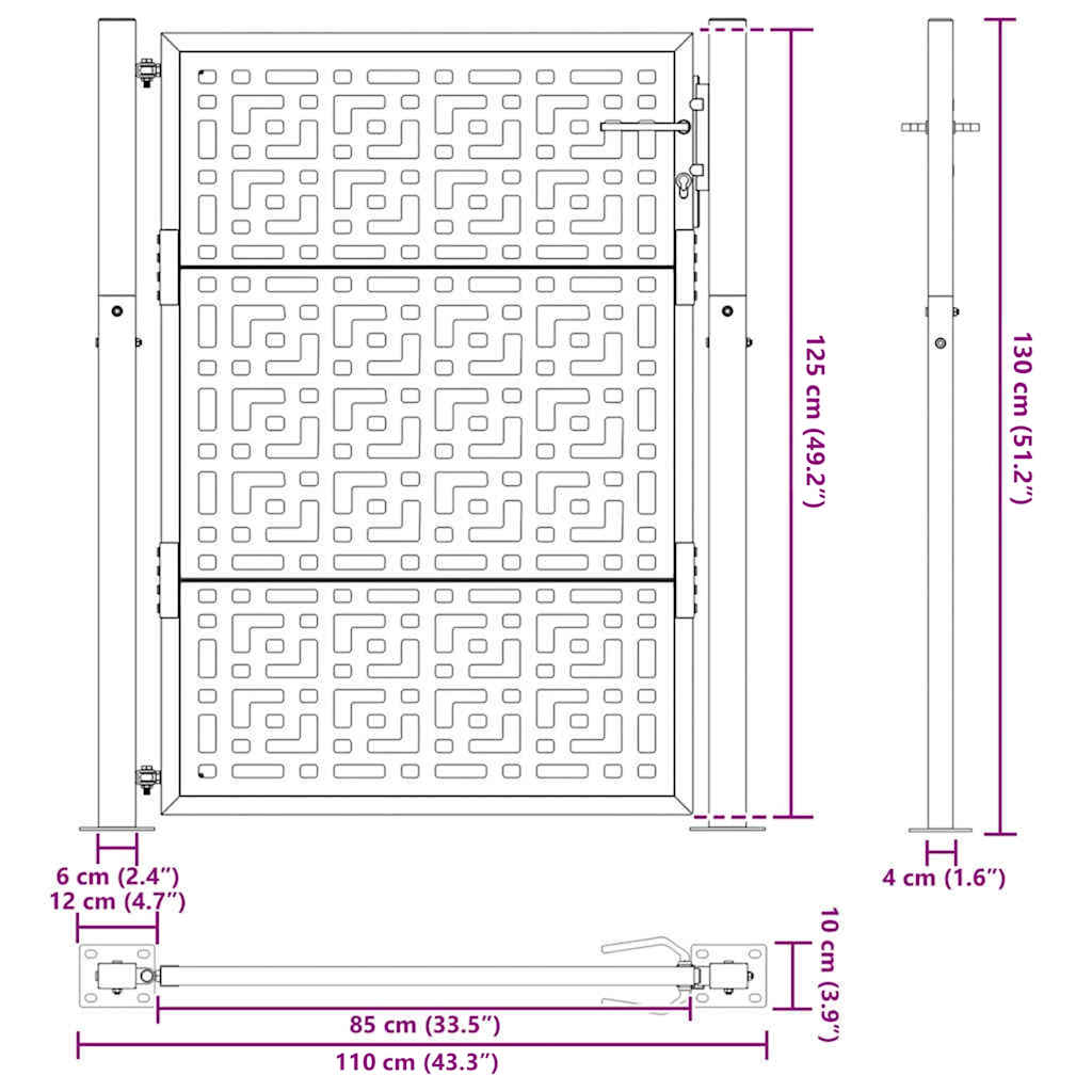 Cancello da giardino nero 100x125 cm in acciaio con design a croce | homemem39