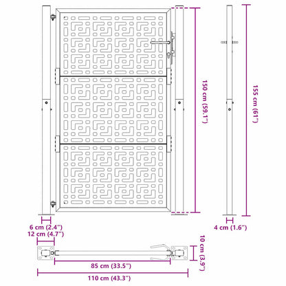 Cancello da giardino nero 100x150 cm in acciaio con design a croce | homemem39