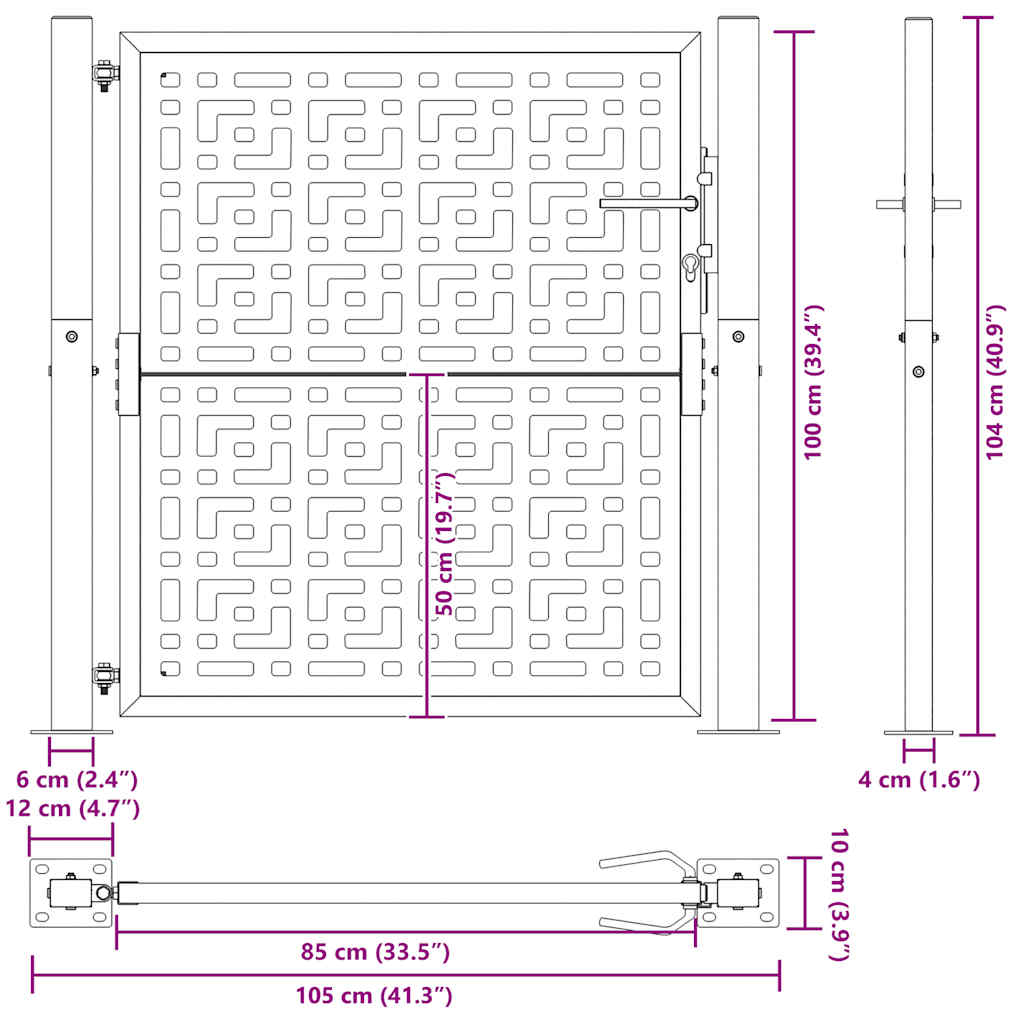 Cancello da giardino 100x100 cm in acciaio corten con design a croce | homemem39