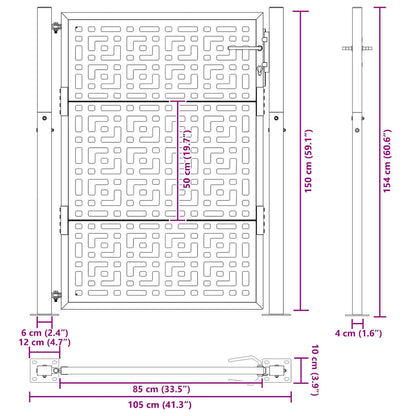 Cancello da giardino 100x150 cm in acciaio corten con design a croce | homemem39