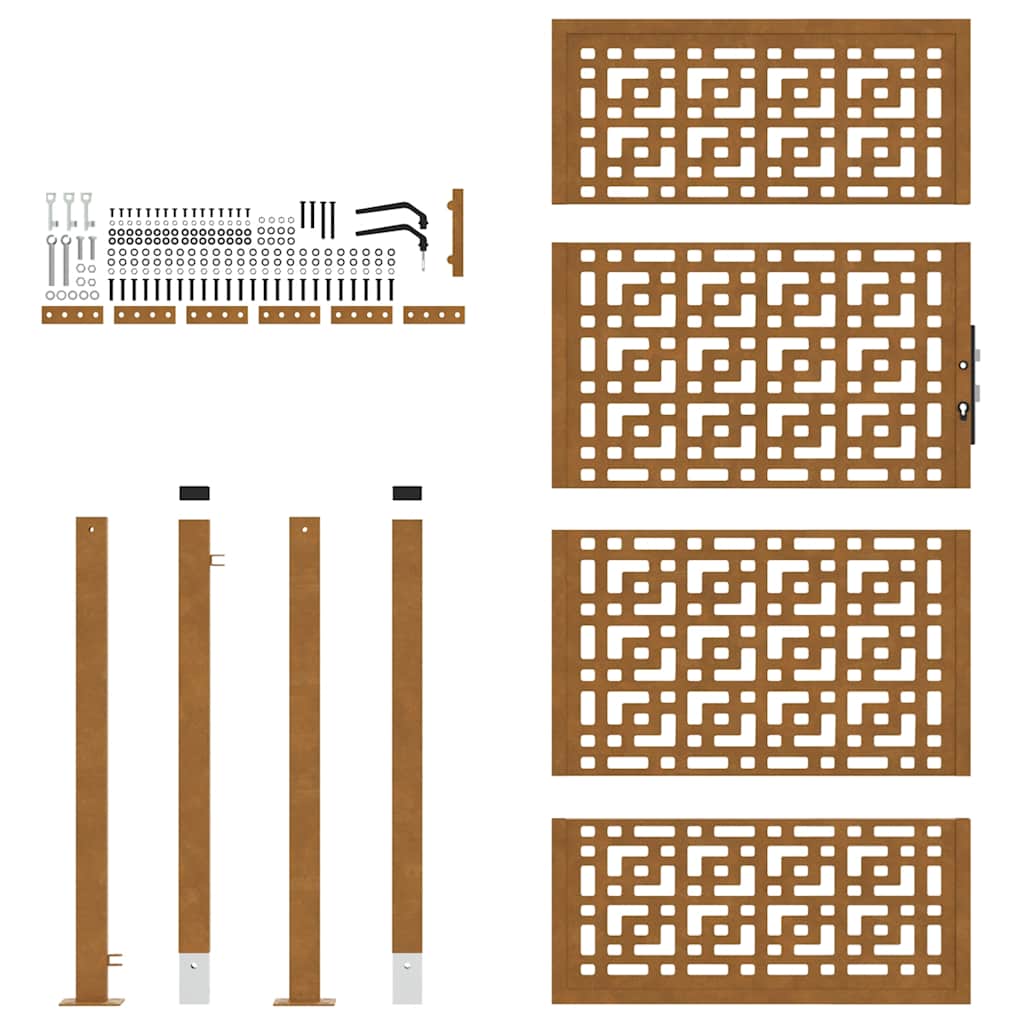 Cancello da giardino 100x175 cm in acciaio corten con design a croce | homemem39