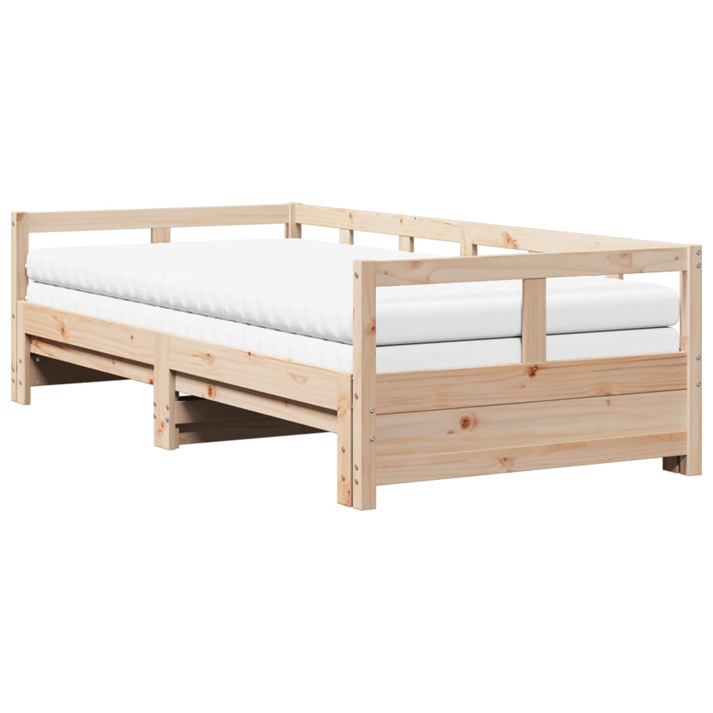 Divano Letto con Rotelle e Materasso 80x200 cm in Legno di Pino - homemem39