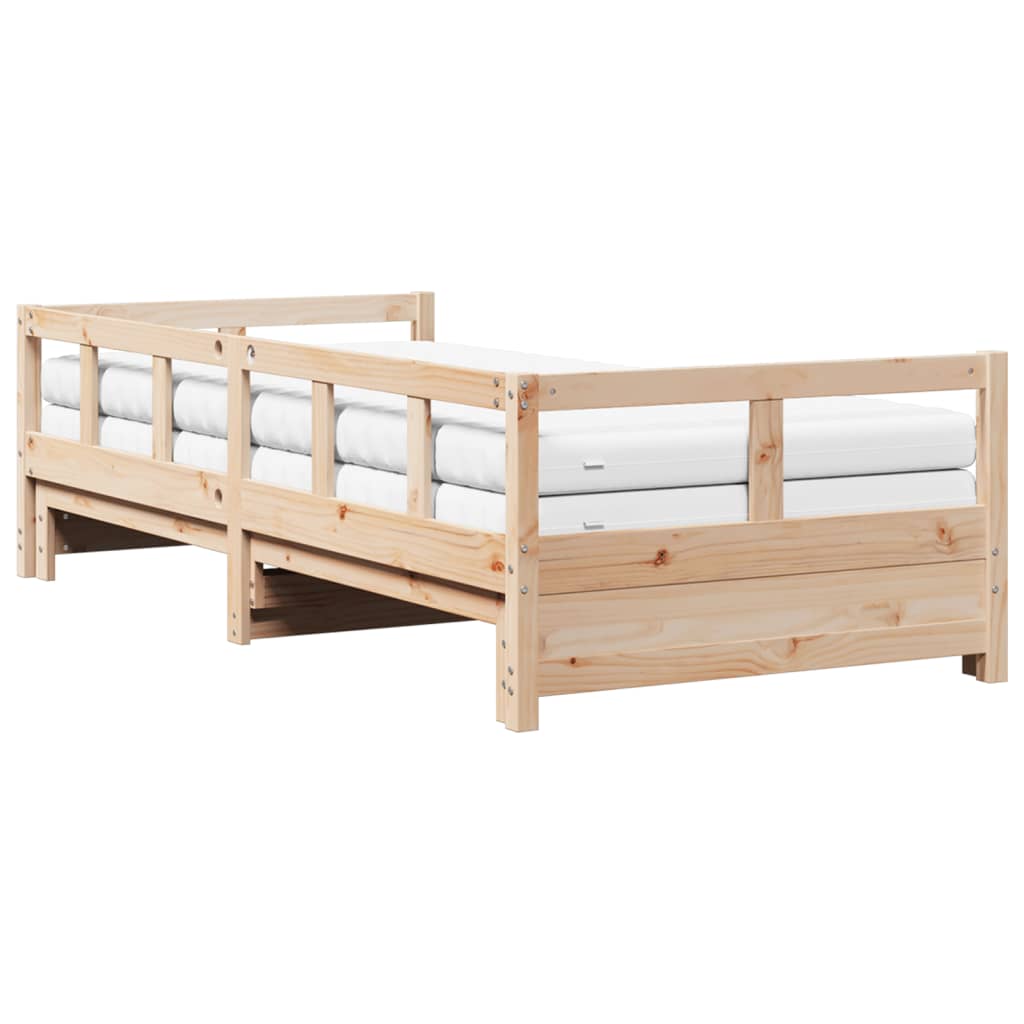 Divano Letto con Rotelle e Materasso 80x200 cm in Legno di Pino - homemem39