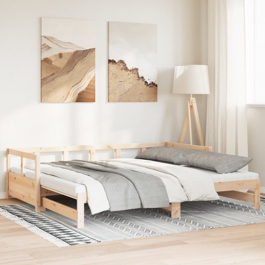 Divano Letto con Rotelle e Materasso 80x200 cm in Legno di Pino - homemem39