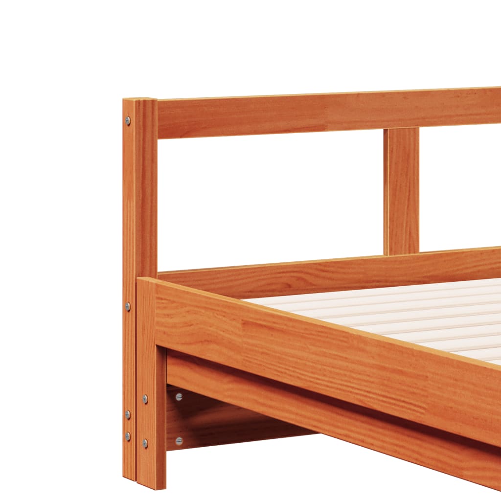 Divano Letto con Rotelle e Materasso Marrone Cera 80x200cm Pino | homemem39