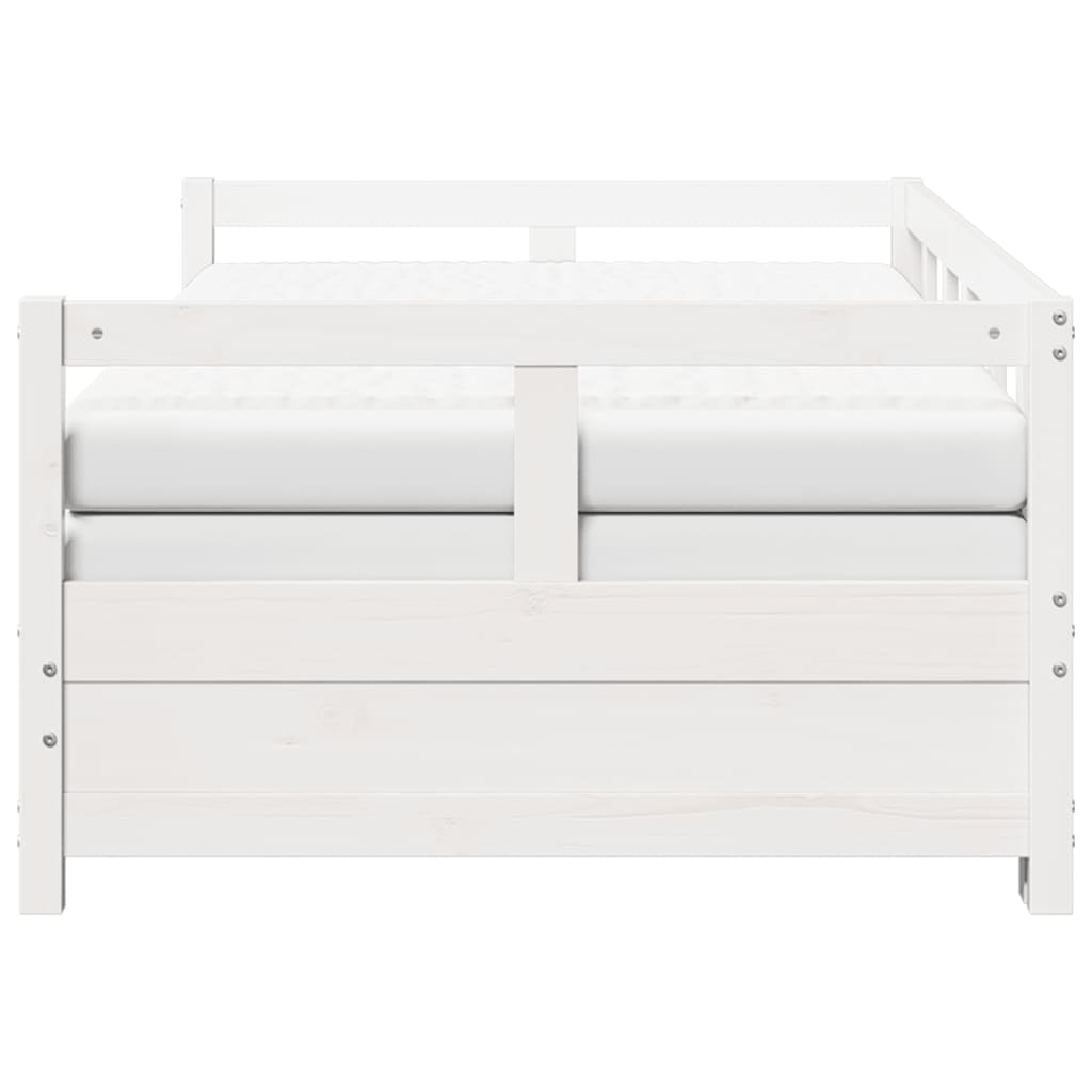 Divano Letto con Rotelle e Materasso Bianco 90x200cm Legno Pino | homemem39