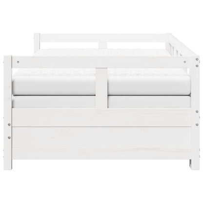 Divano Letto con Rotelle e Materasso Bianco 90x200cm Legno Pino | homemem39