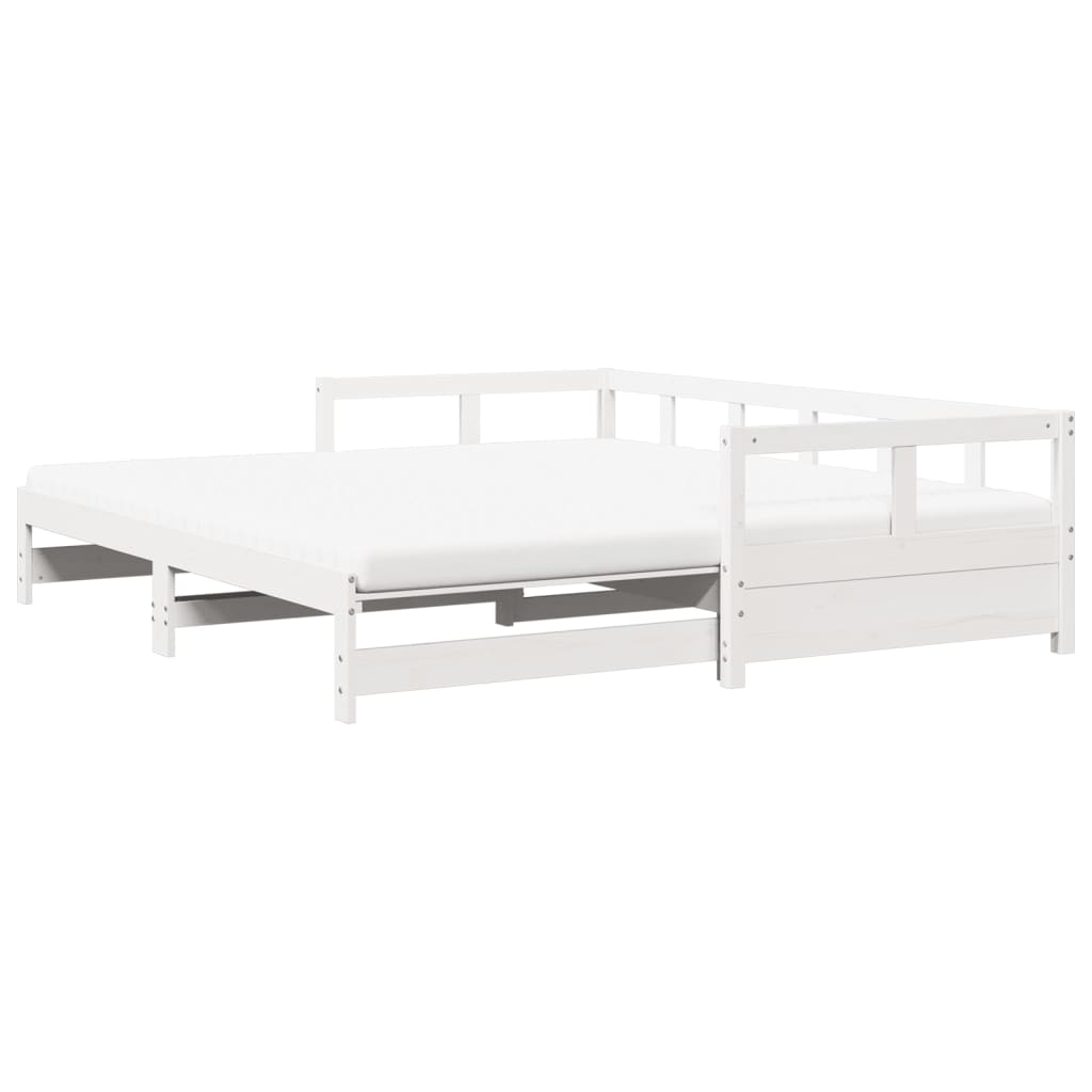 Divano Letto con Rotelle e Materasso Bianco 90x200cm Legno Pino | homemem39