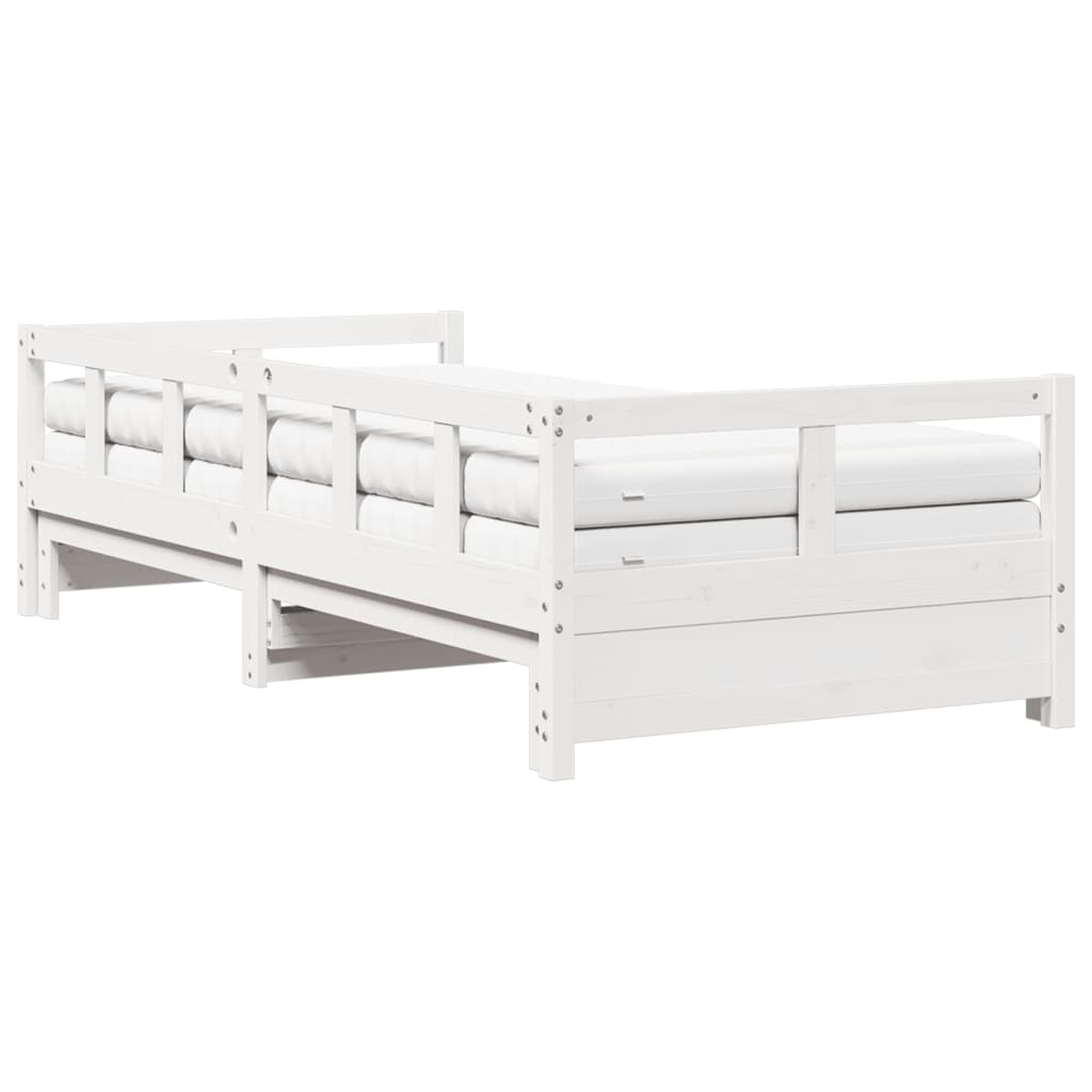 Divano Letto con Rotelle e Materasso Bianco 90x190cm Legno Pino - homemem39