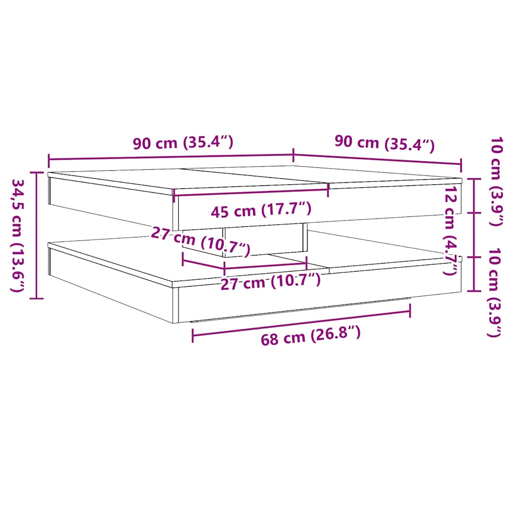 Tavolino da Caffè Girevole a 360 Gradi Bianco 90x90x34,5 cm | homemem39