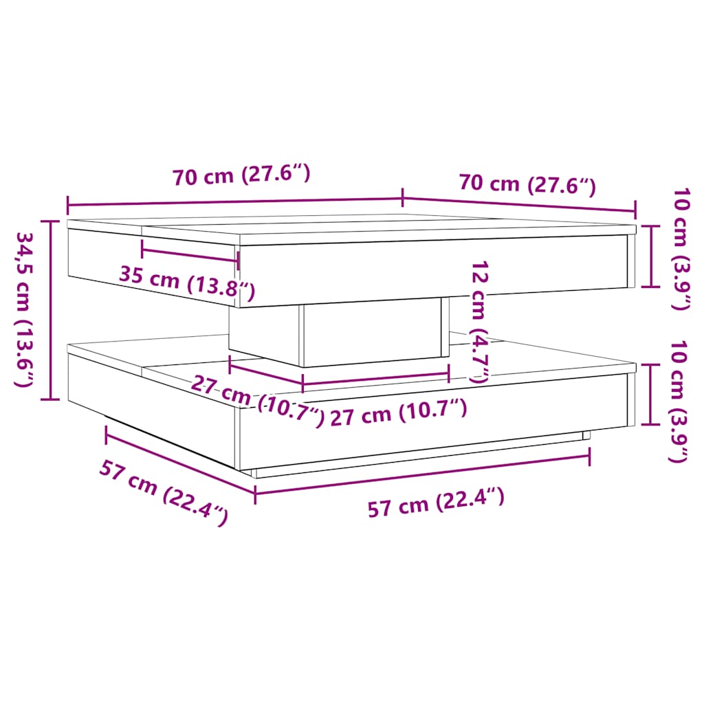 Tavolino da Caffè Girevole a 360 Gradi Antico 70x70x34,5 cm | homemem39