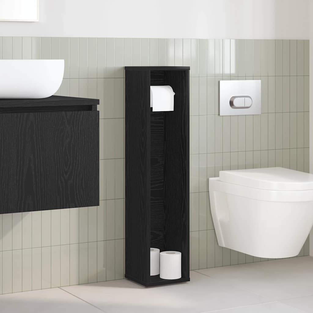 Mobile da Bagno con Portarotolo Nero 20,5x20x90 cm | homemem39