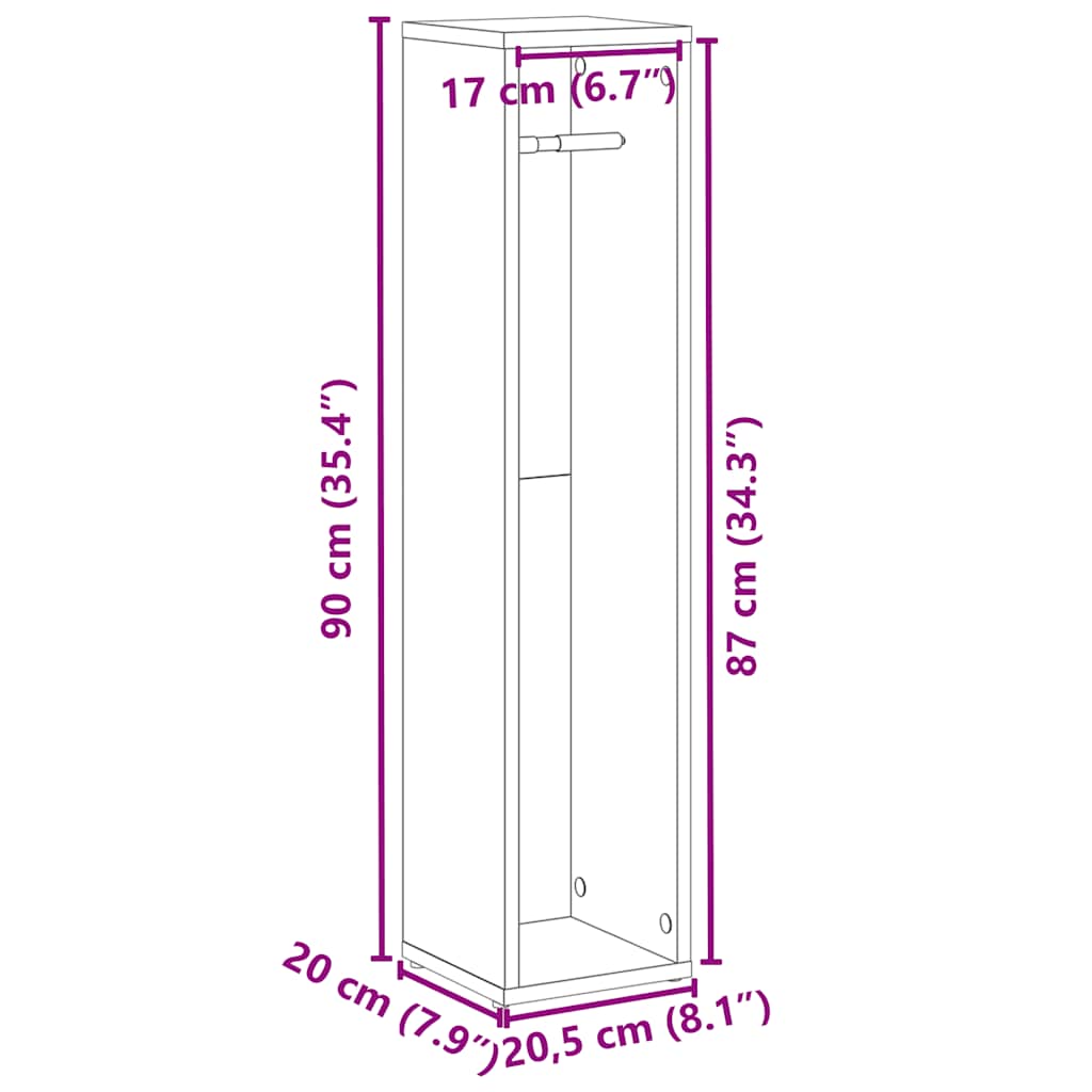 Mobile da Bagno con Portarotolo Nero 20,5x20x90 cm | homemem39