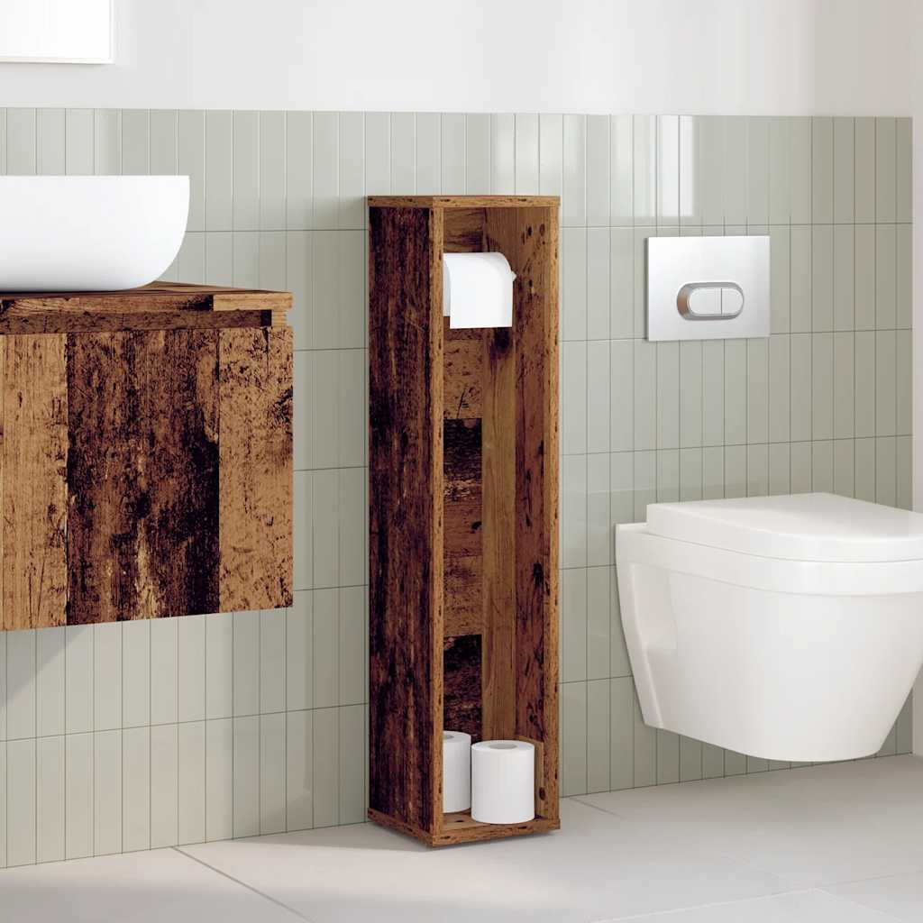 Mobiletto da bagno con portarotolo Legno Antico 20,5x20x90 cm | homemem39