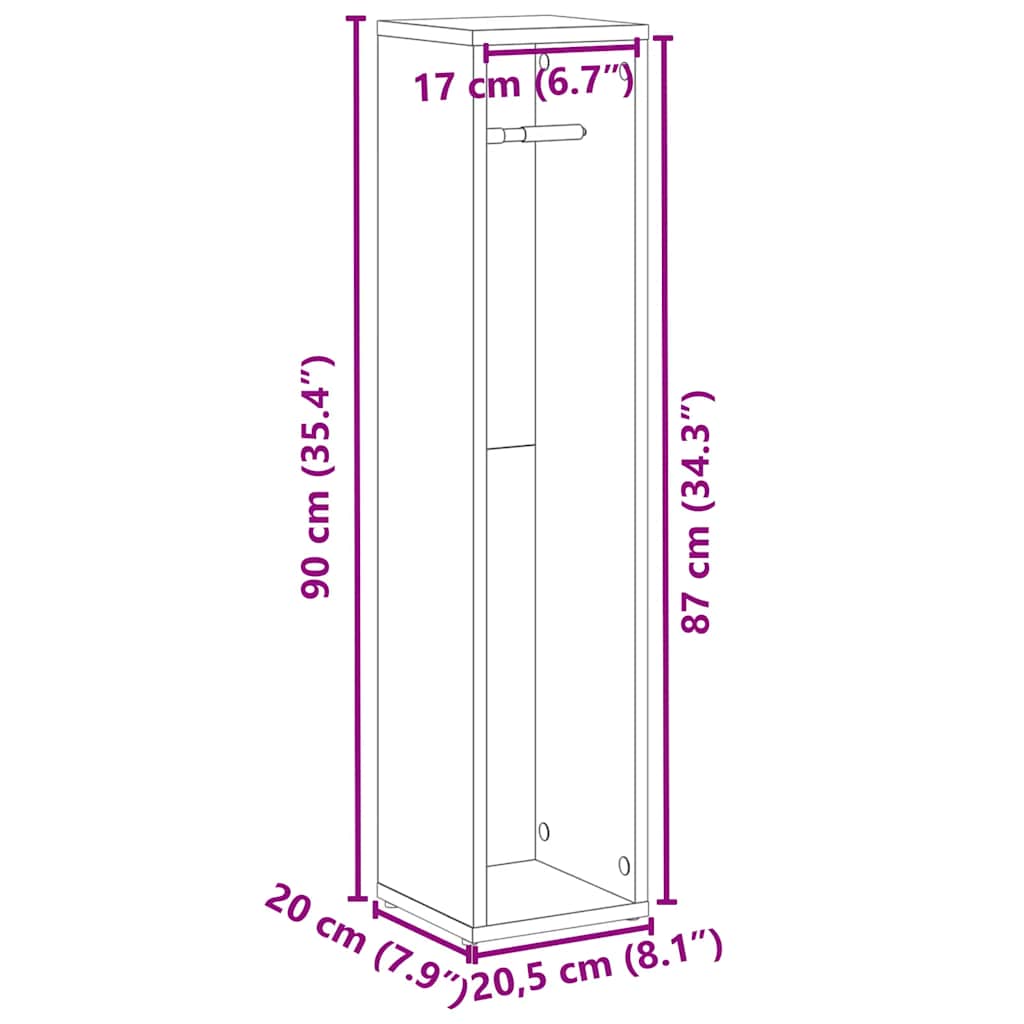Mobiletto da bagno con portarotolo finitura rovere artigianale 20,5x20x90 cm | homemem39