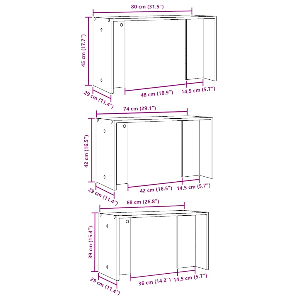 Tavolini Impilabili 3 pz Neri in Legno Multistrato