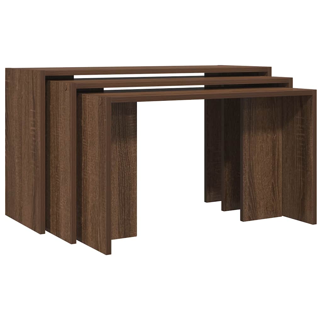 Tavolini Impilabili 3 pz Rovere Marrone in Legno Multistrato