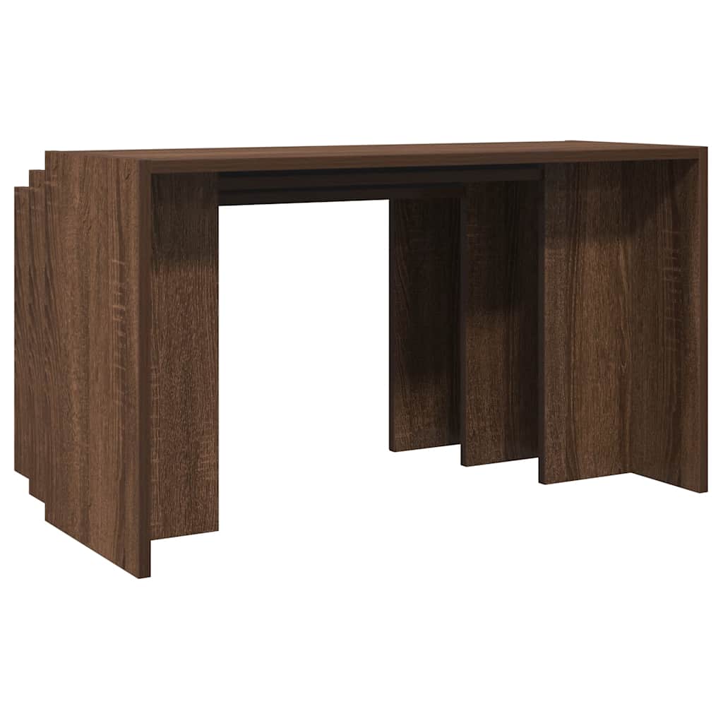 Tavolini Impilabili 3 pz Rovere Marrone in Legno Multistrato